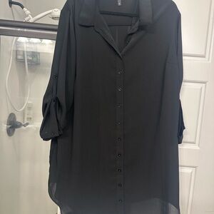 Torrid Black Button-Up Sheer Blouse